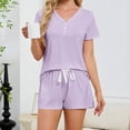thumbnail image 5 of Cmfcve Two Piece Outfits for Women Lounge Sets Casual Crew Neck Short Sleeve Top & Shorts Set, 5 of 7
