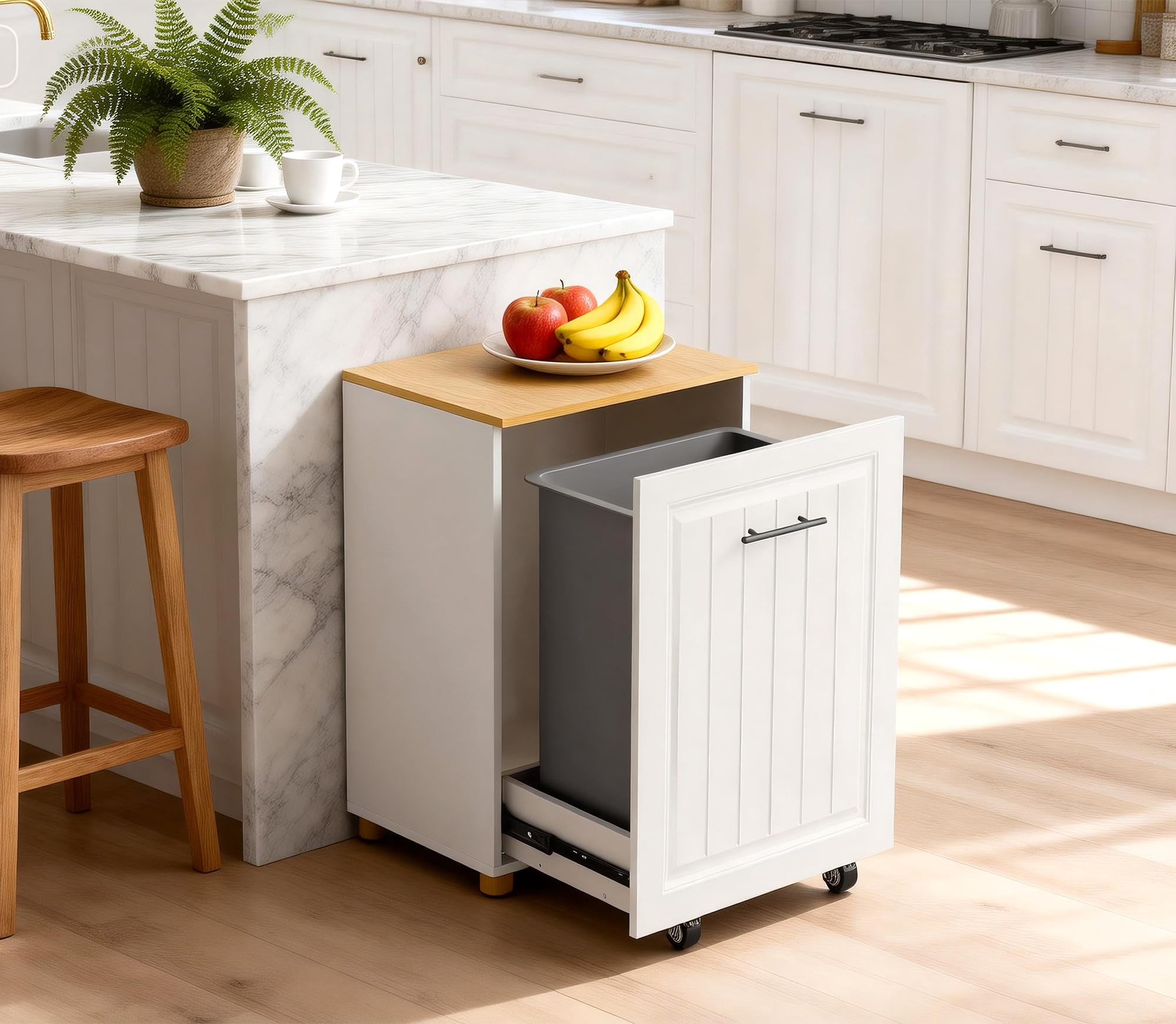 FEXIA Pull Out Trash Can Cabinet for 10 Gallon Bin, Pet Proof Hidden Kitchen Waste Bin, Freestanding Wooden Garbage & Recycling Cabinet for Kitchen, Laundry Room, Living Room