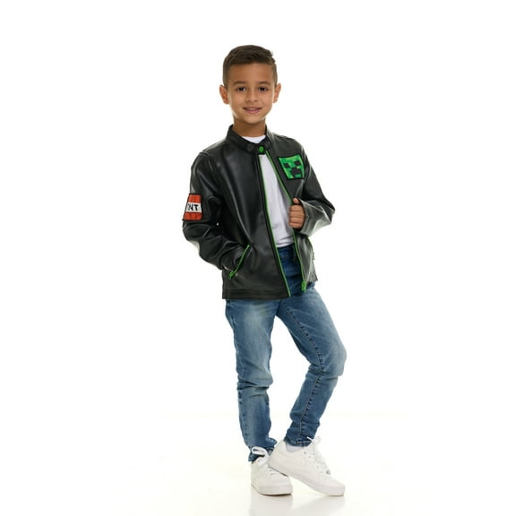 Minecraft Creeper Faux Leather Moto Jacket Little Kid to Big Kid