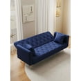 thumbnail image 2 of FFH 71" Velvet Futon, Convertible Sleeper Sofa Bed with 3-Position Adjustable Backrest, Twin-Size Sleeper Sofa with Throw Pillows, Blue, 2 of 10