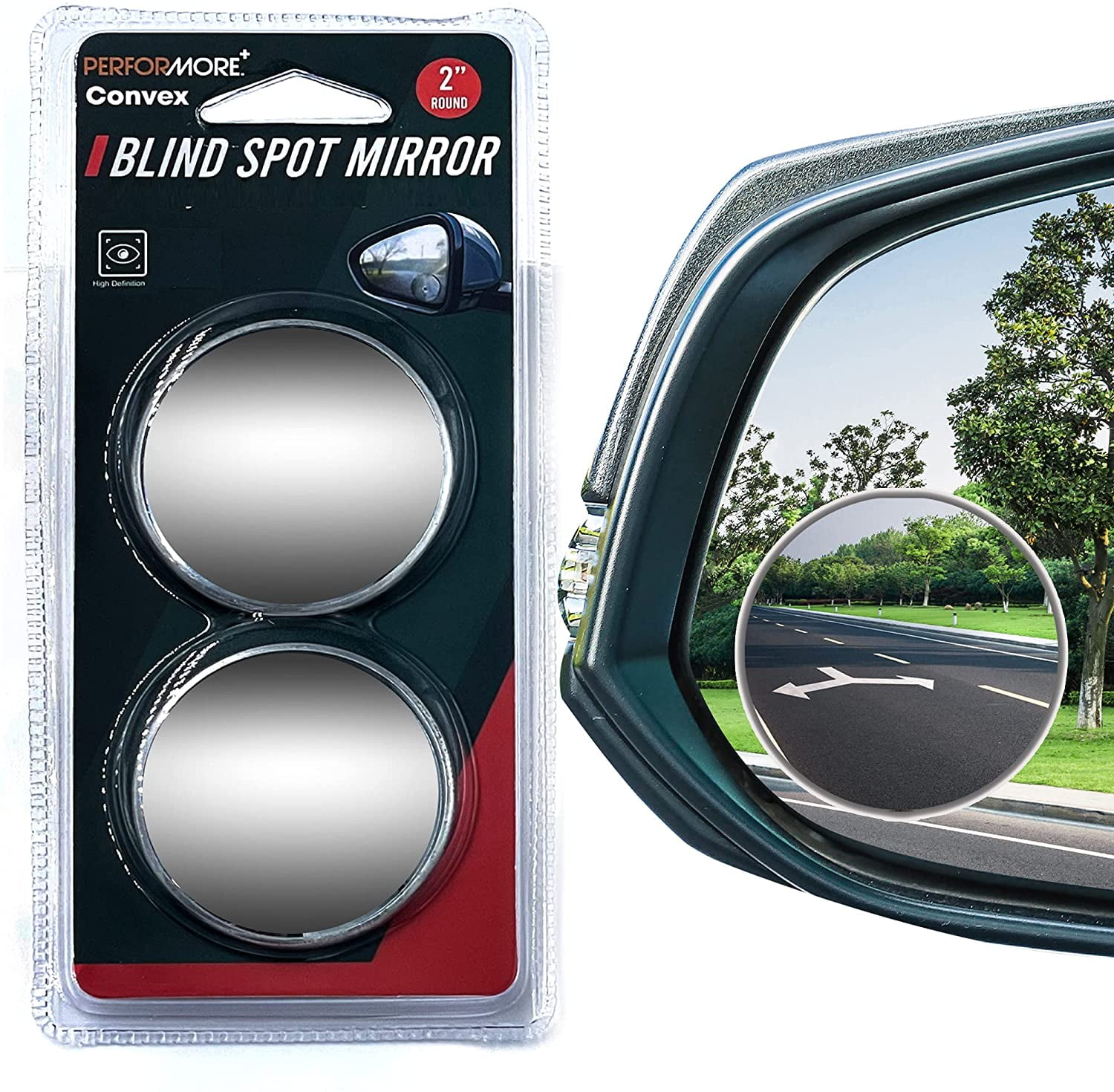 Round 2 Round HD Glass Frameless Convex Rear View Mirror with wide angle Adjustable Stick for Cars SUV and Trucks Car Blind Spot Mirror Pack of 2 