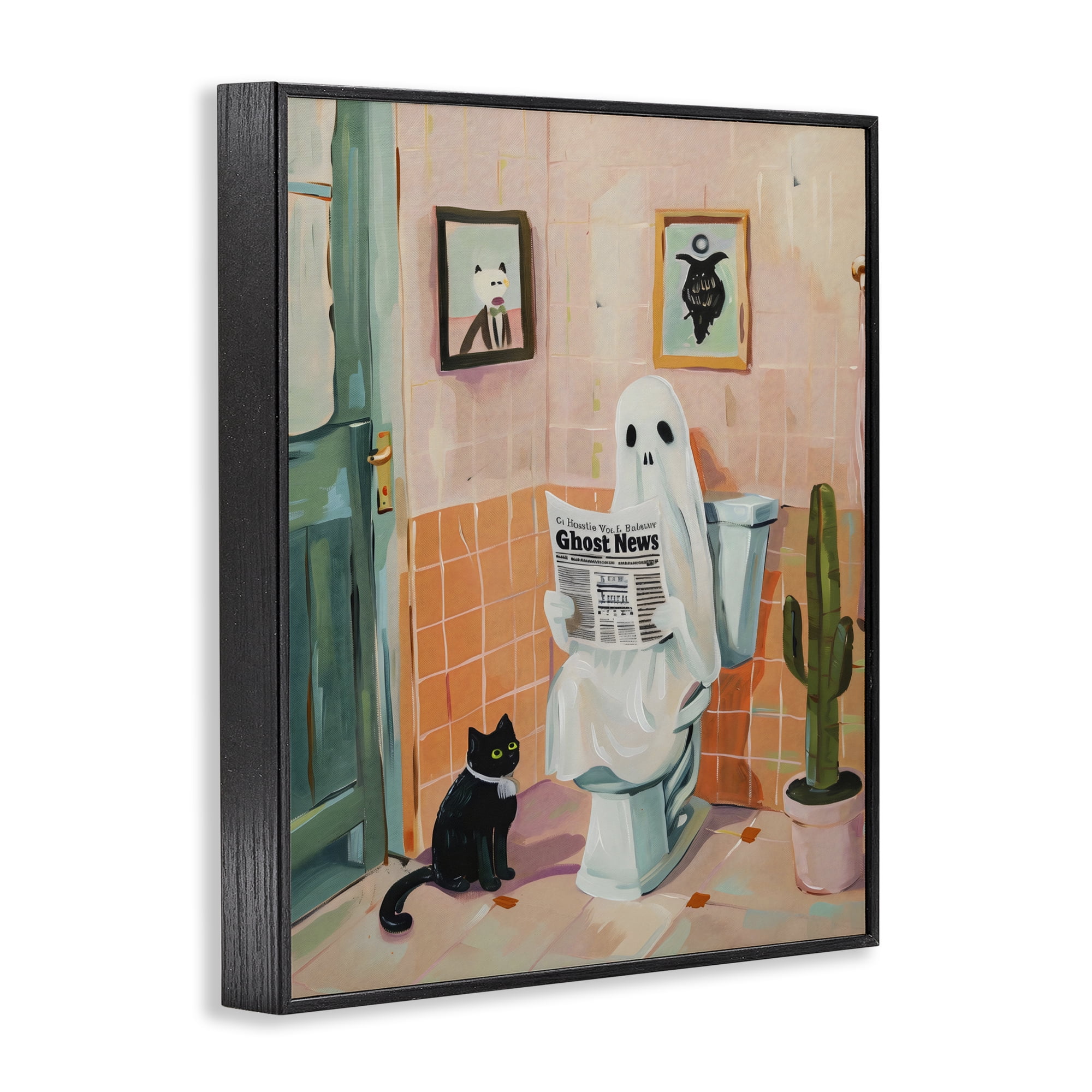 Stupell Industries Ghost Reading Newspaper Black Framed Giclee Art, design by The Prints Vibe