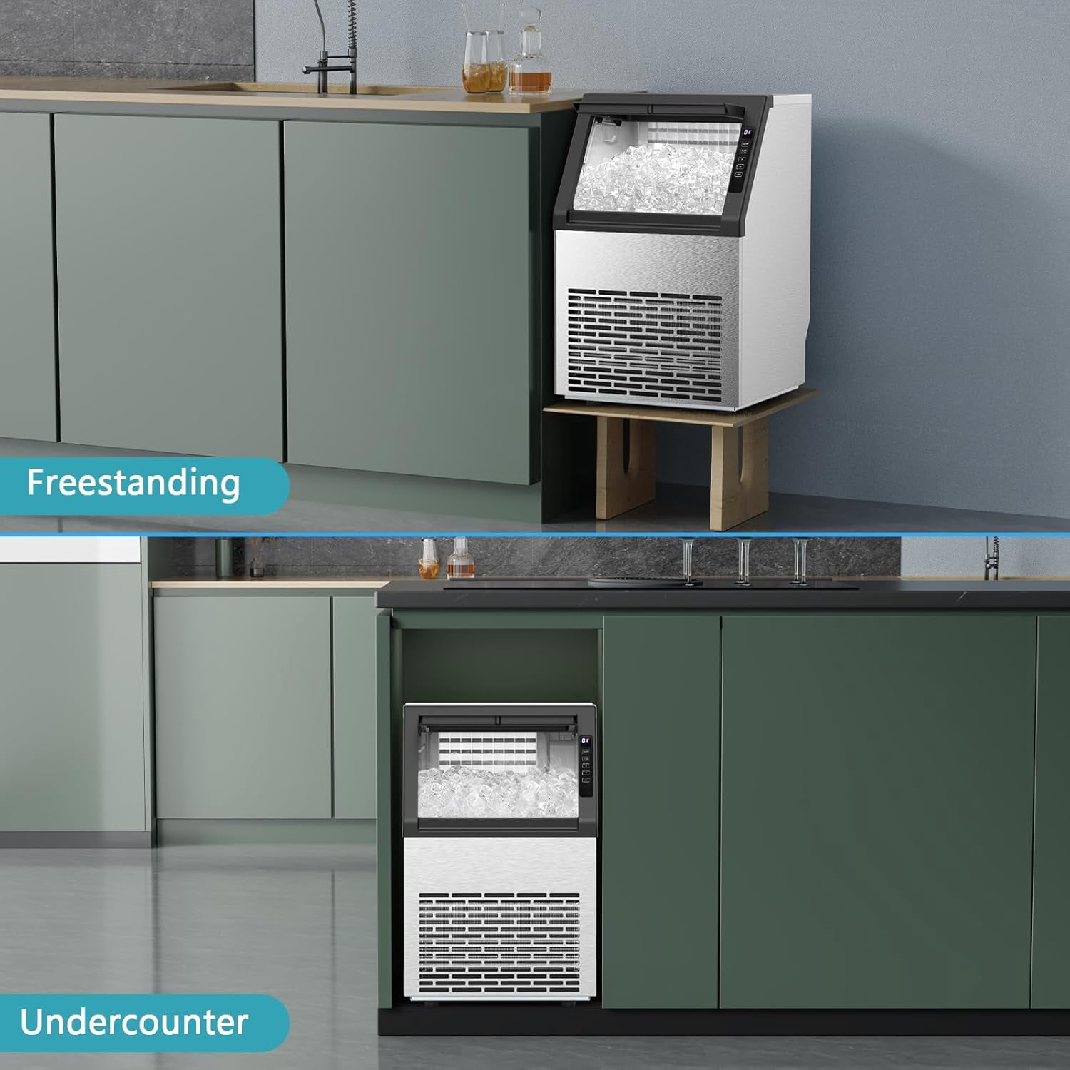 Commercial Ice Maker Machine,80Lbs/24H with 28Lbs Ice Storage Capacity Undercounter ice Machine,Auto Self-Cleaning,Stainless Steel Freestanding Ice Maker for Home/Bar/Restaurant/Outdoor