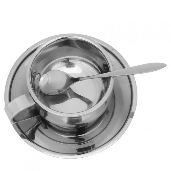Greensen Coffee Set,Coffee Cup,Anti‑Scald Stainless Steel Coffee Cup Mugs Espresso Cups with Spoon Saucer Set Tableware