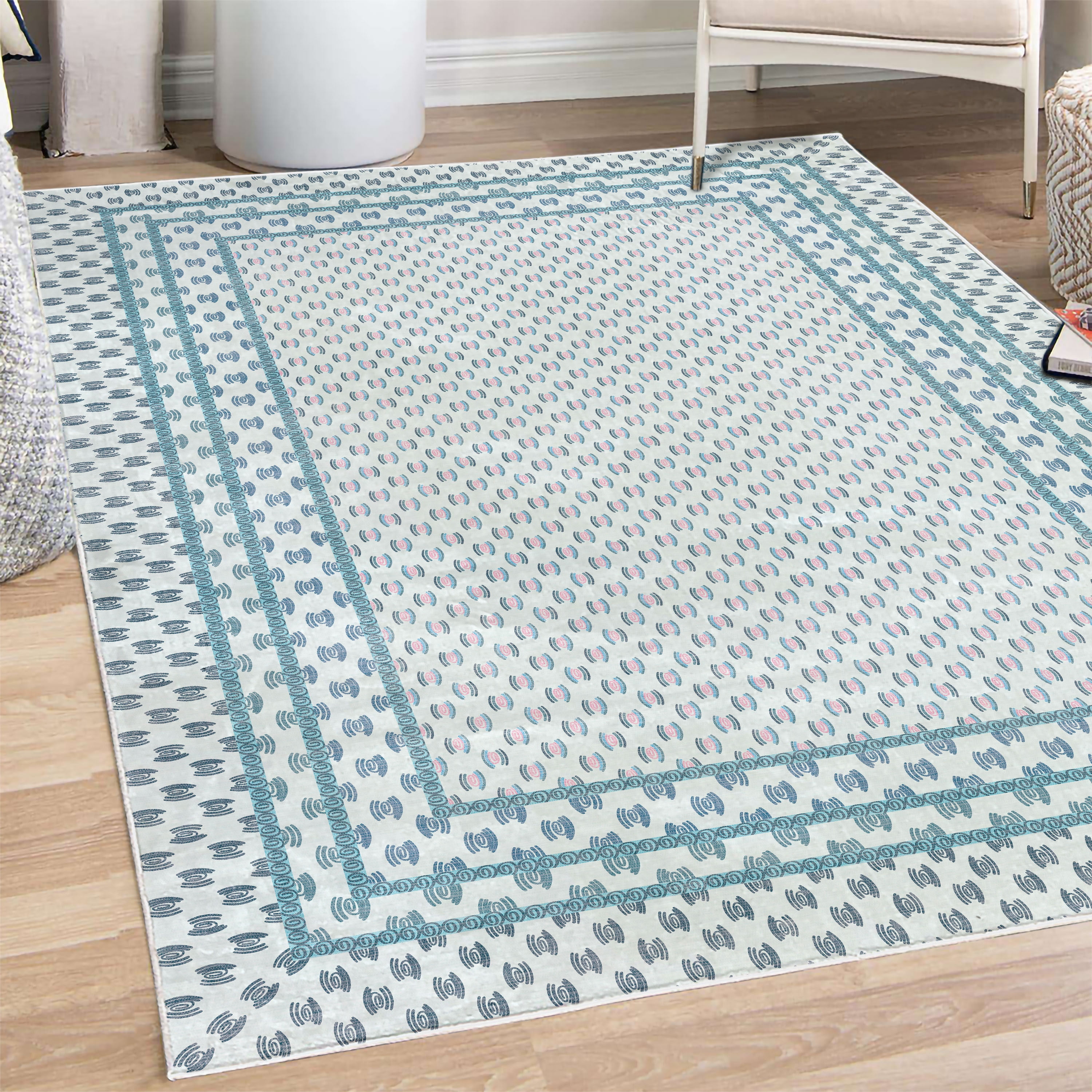 Ornament Pattern Rug Modern Decorative Rug, Minimal Cartoonish Circular Ornaments Repetitive ...