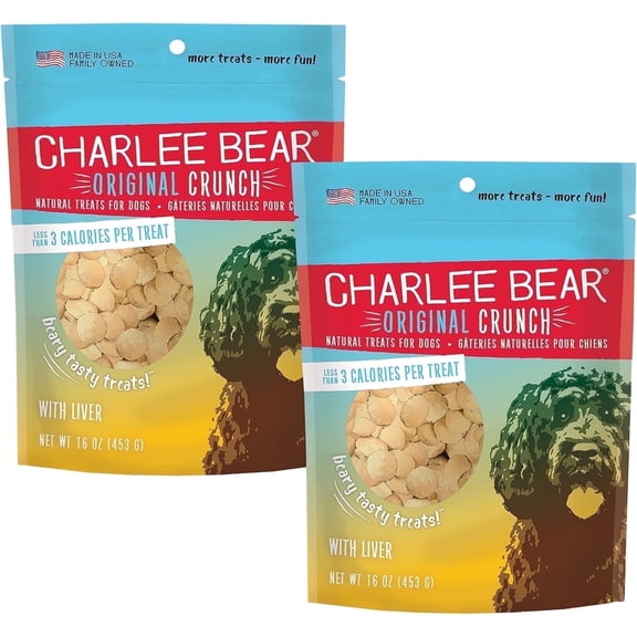 Charlee Bear Original Crunch Chicken Liver Training Treats for Dogs, 16 oz (2-Pack)