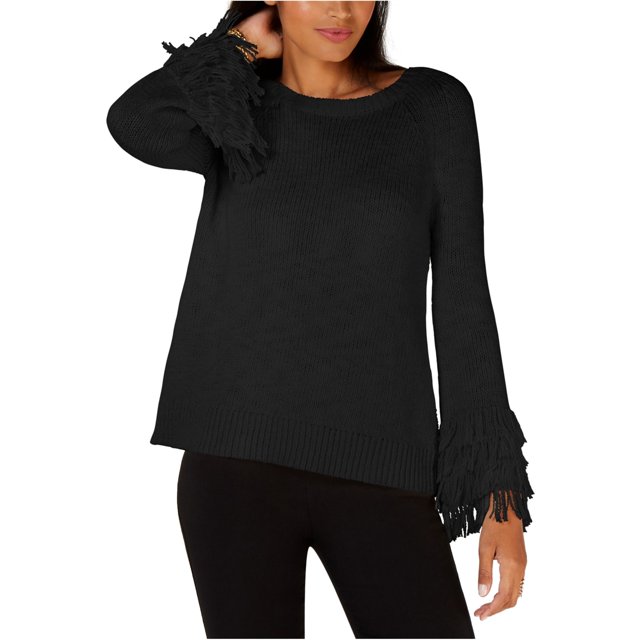 Suéter con ribete de flecos Michael Kors para mujer negro grande