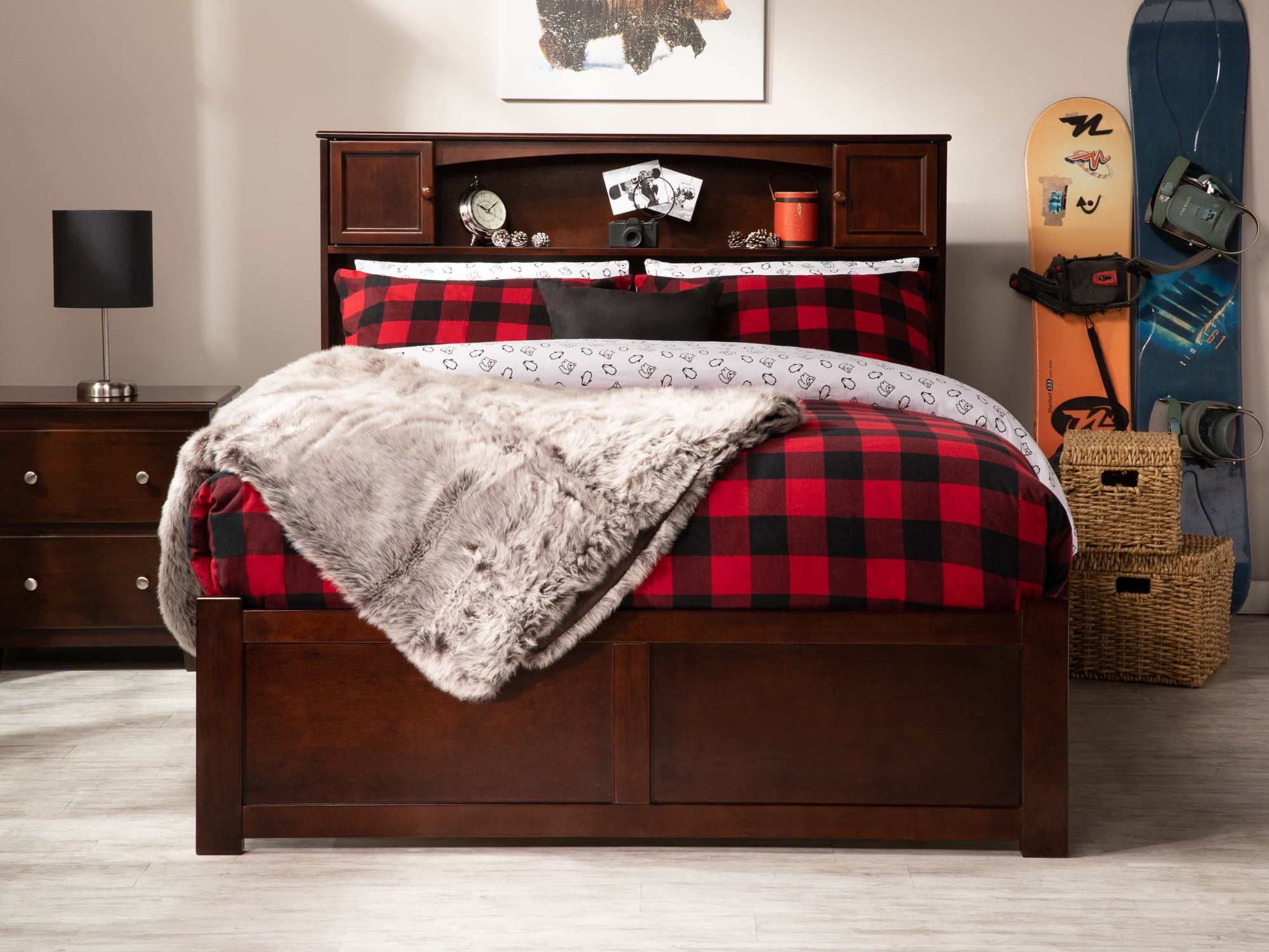 AFI Newport Full Solid Wood Platform Bed with Footboard & Full Trundle in Walnut
