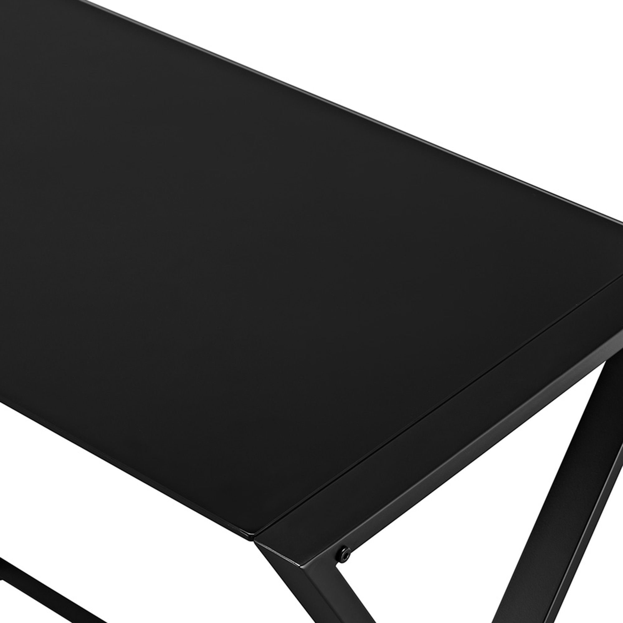 Walker Edison Glass and Metal X-Frame Corner Computer Desk, Black
