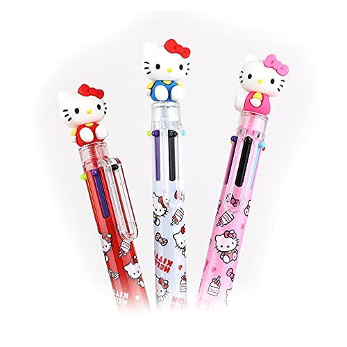 Cute 6 in 1 Hello Kitty Pen Multi Colors Ink Sanrio Travel Kit Ribbon Bows Gift 