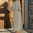 thumbnail image 6 of VSSSJ Womens Casual 3/4 Sleeve Side Split Button Down Long Dresses Cotton Linen Summer Solid Color Crew Neck Tie Waist Flowy Maxi Dress Khaki L, 6 of 8