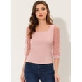 thumbnail image 2 of Blusa Vintage con Cuello Cuadrado Allegra K mujer ajustada semitransparente Mangas Abullonadas de malla 3/4 Rosa M, 2 of 4