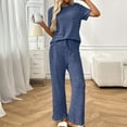thumbnail image 4 of cfhntfmh Lounge Sets for Women Fall Ribbed Knit 2 Piece Pajama Sets Casual Short Sleeve Top and Long Pants Matching Outfits, 4 of 7