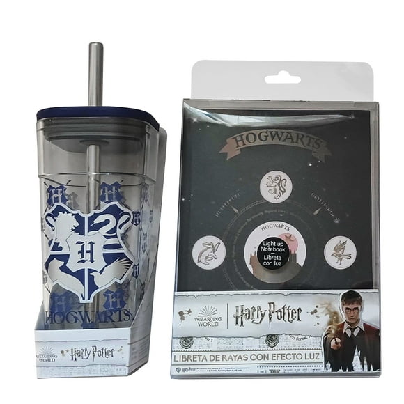 Set Libreta Con Luz + Vaso Con Popote 540 Ml Harry Potter