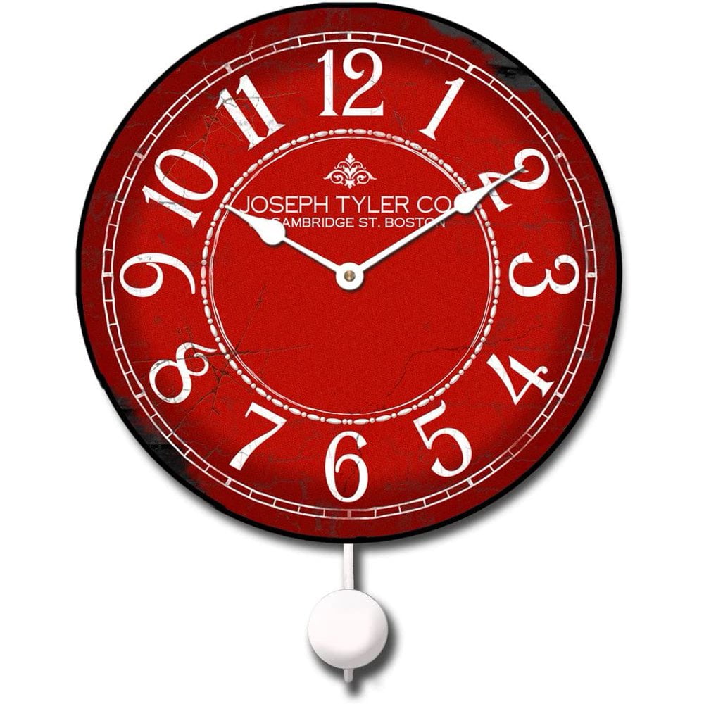 Red & White Pendulum Wall Clock Beautiful Color, Silent Mechanism