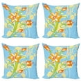 thumbnail image 1 of Ambesonne Floral Throw Pillow Cover 4 Pack, Retro Style Tiger Lily Art, 18", Sky Blue Multicolor, 1 of 2