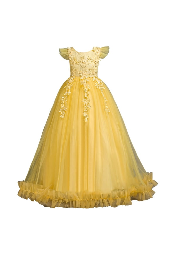 Flower Girls Tulle Princess Pageant Dress for Wedding Kids Prom Ball Gowns Off The Shoulder Formal Party Ruffle Maxi Dress Size 4-14Y