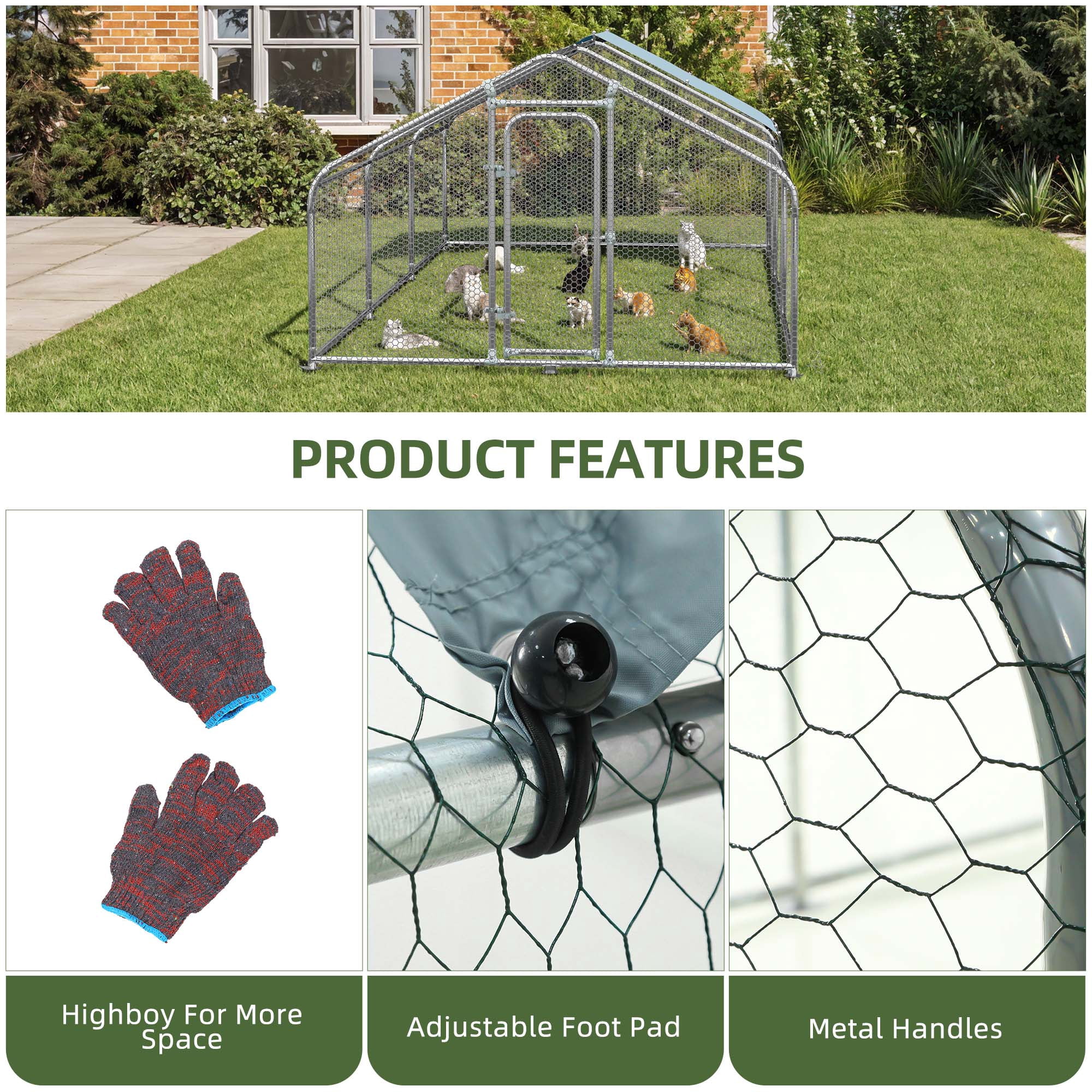 Uforic Chicken Run Coop 19.7 x 9.8 x 6.4 FT Large Metal Chicken Coop, Walk-in Hen Cage, Outdoor Poultry Cage with Waterproof Anti-UV proof Cover and Wire Mesh for Backyard,Outdoor Farm Use