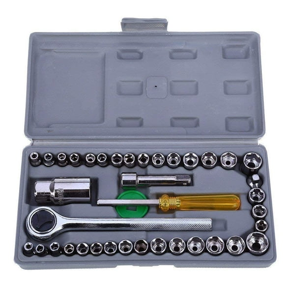 Steel Imported Automobile, Motorcycle, Garage Repair Tool Kit | Case Precision Socket, Wrench - 40 Pieces | Fixed Square, Hex, Plastic, For Repairmen, Construction Workers, Easy To Use