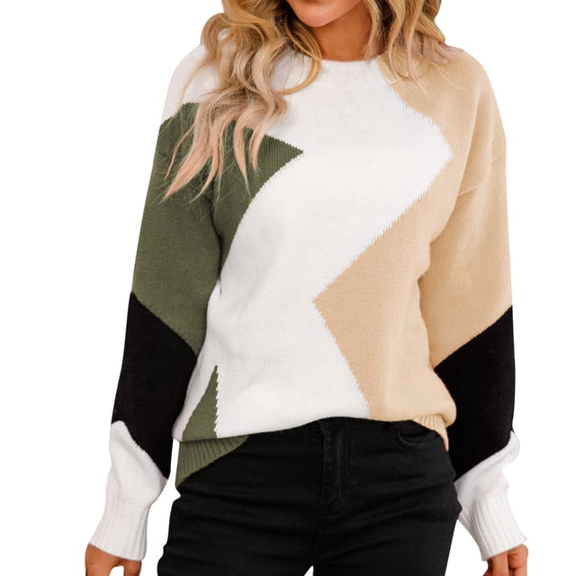 Gibobby Suéter Divertido de Manga Larga con Cuello Rojoondo Underlay Diamond Pullover Sweater Manga larga Cuello Rojoondo High End Street Trendsetter Oversize Sweater (Multicolor, S)