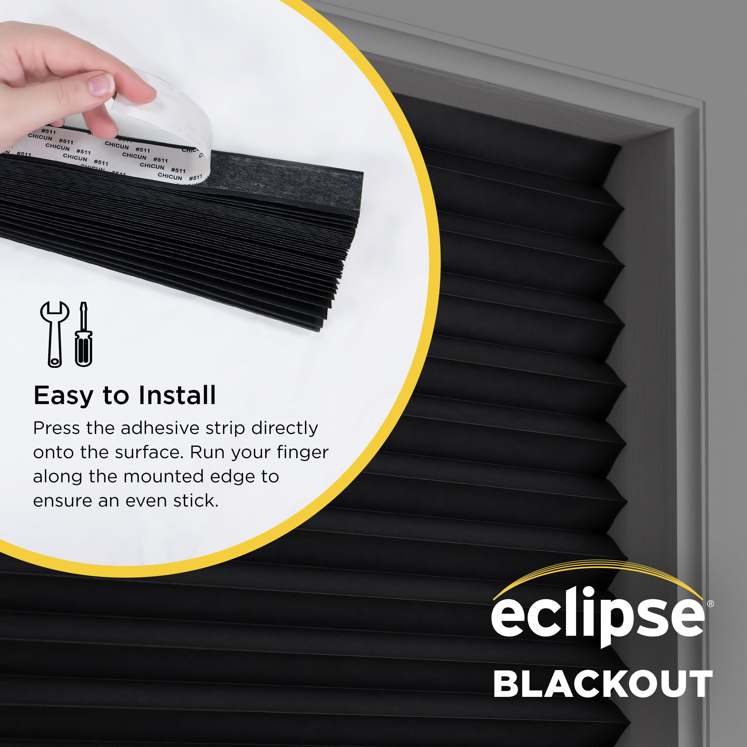 Eclipse Blackout Paper Pleated Cordless Shade Indoor Window Shades, Black, 48" x 72"