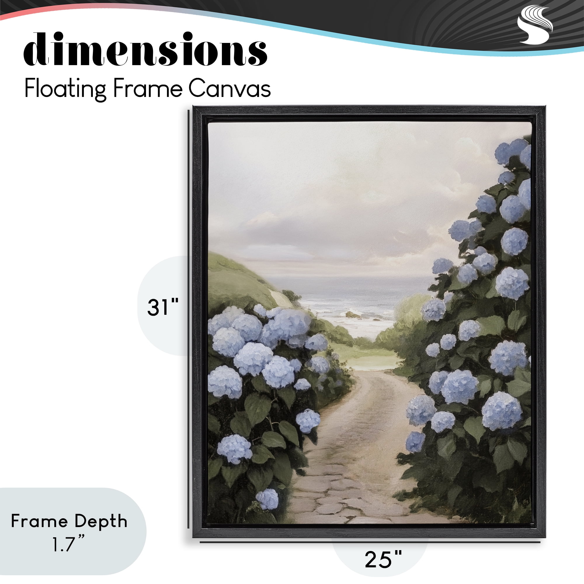 Stupell Industries Coastal Hydrangea Pathway Black Framed Floater Canvas Wall Art, design by Sisi and Seb