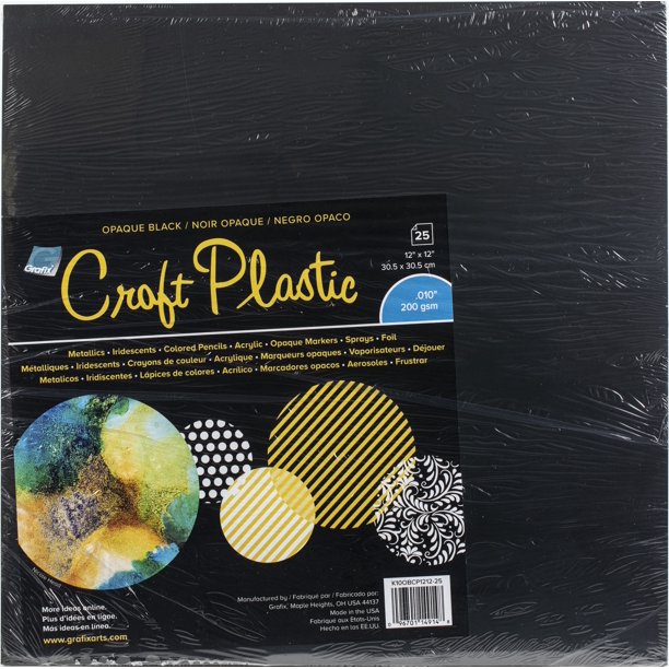 Grafix Craft Plastic Sheets 12"X12" 25/PkgOpaque Black .010 Walmart