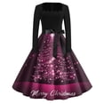 thumbnail image 2 of Christmas Dresses for Women Long Sleeve Flare Dress with Merry Christmas Print for Hollow Party Casual Square Collar Dresses,Dark Purple,3XL, 2 of 4
