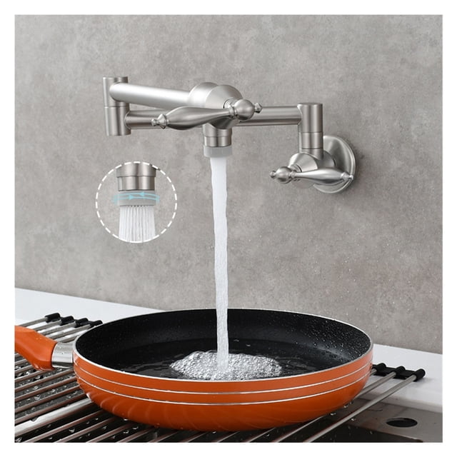 Robinet d'Évier de Cuisine Pliant Mural Simple avec Double Interrupteur et Bras Oscillant