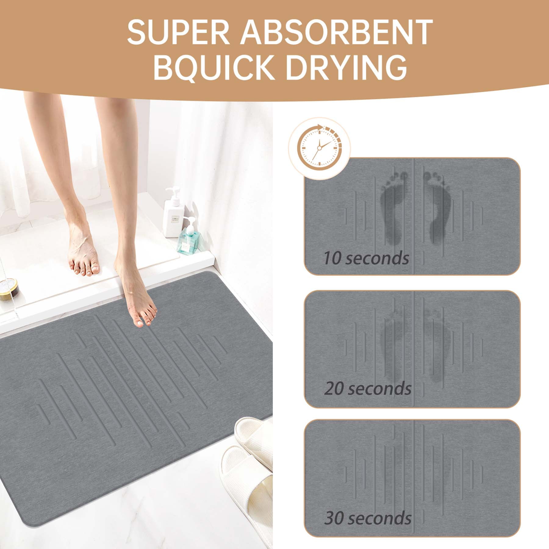 2 Pack Stone Bath Mat,31.5x19.7Inches Non-slip Diatomaceous Earth Shower Mat Quick Drying Super Absorbent, Easy to Clean