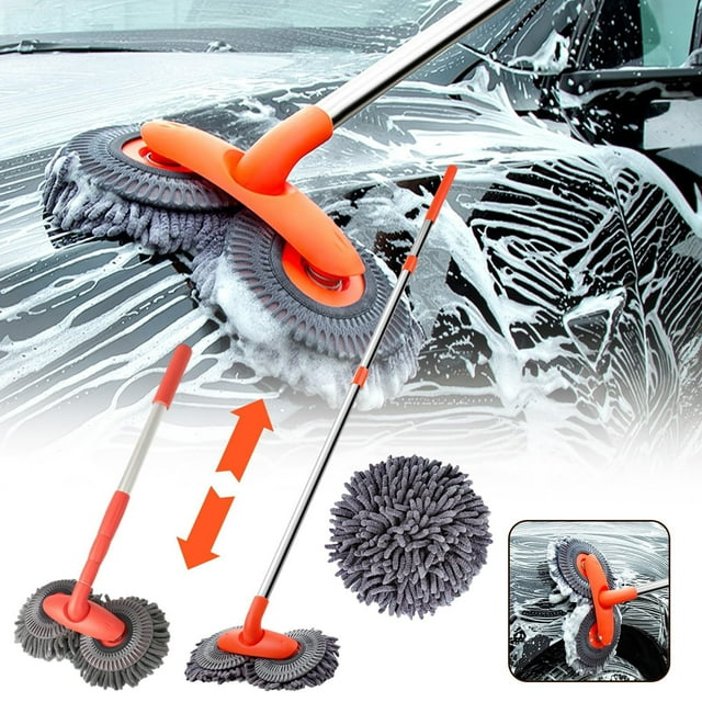 Rotating Car Wash Mop With Retractable Soft Brush Double Head Chenier Cleaning Double Brush Mop For Car Cleaning