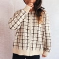 thumbnail image 2 of JSheng Women's Sweater Cardigan Tops Fashion Long Sleeve Round Neck Zipper Vintage Plaid Sweaters Jacket Beige L, 2 of 5
