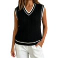thumbnail image 3 of Breezora Womens College Style Fall Cable Knit V Neck Sweater Vest Ribbed Cropped Loose Sleeveless Layering Top, 3 of 9