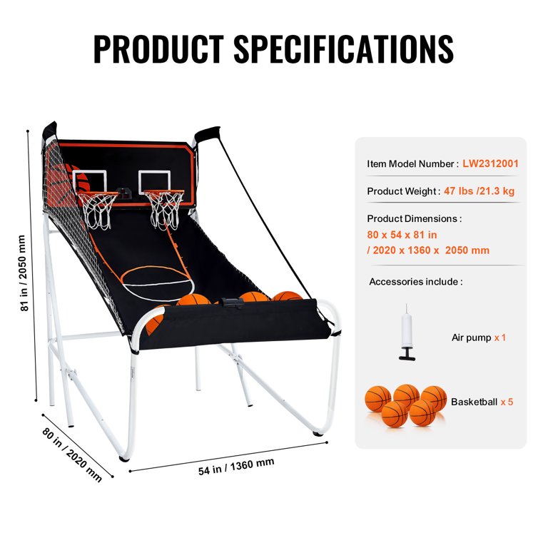 KFFKFF Foldable Basketball Arcade Game, 8-in-1 Dual LED Electronic