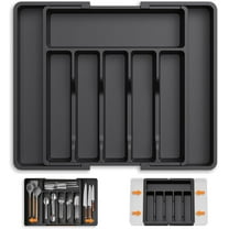 Behome Kitchen Drawer Organizer, Space-Saving 8 Storage Compartments Holds Silverware, Expandable Utensil Tray for the Kitchen, Anti Slip Design, Flexible Size, Black
