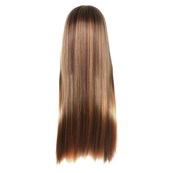 DOPI Women's Brown Highlight Ombres Human Hair Wigs Long Brazilian Hair Wigs
