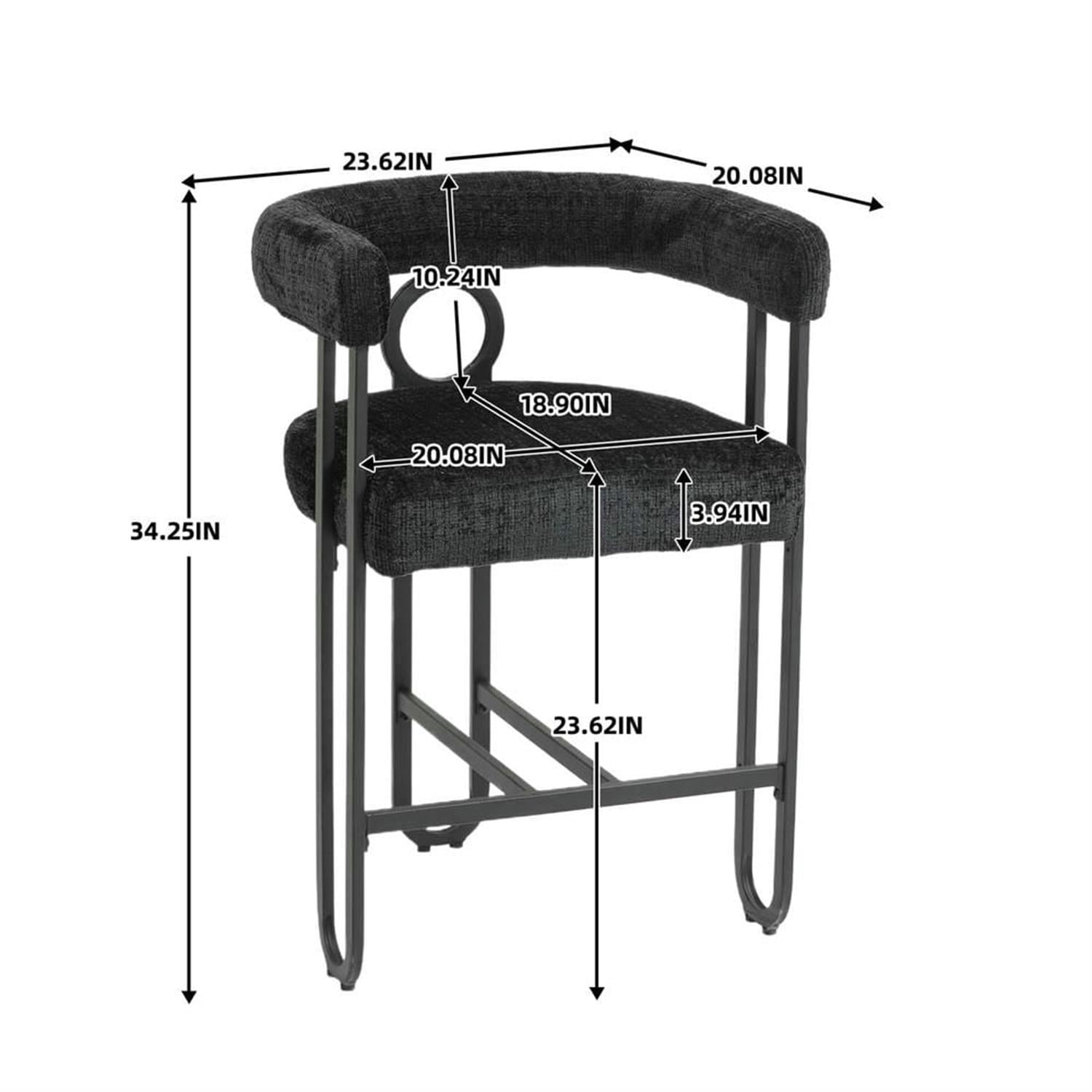 Demi Bonn 34" Counter Height Bar Stools Set of 2, Upholstered Barstools with Back, Kitchen Island Countertop Chairs for Dining Room, Black