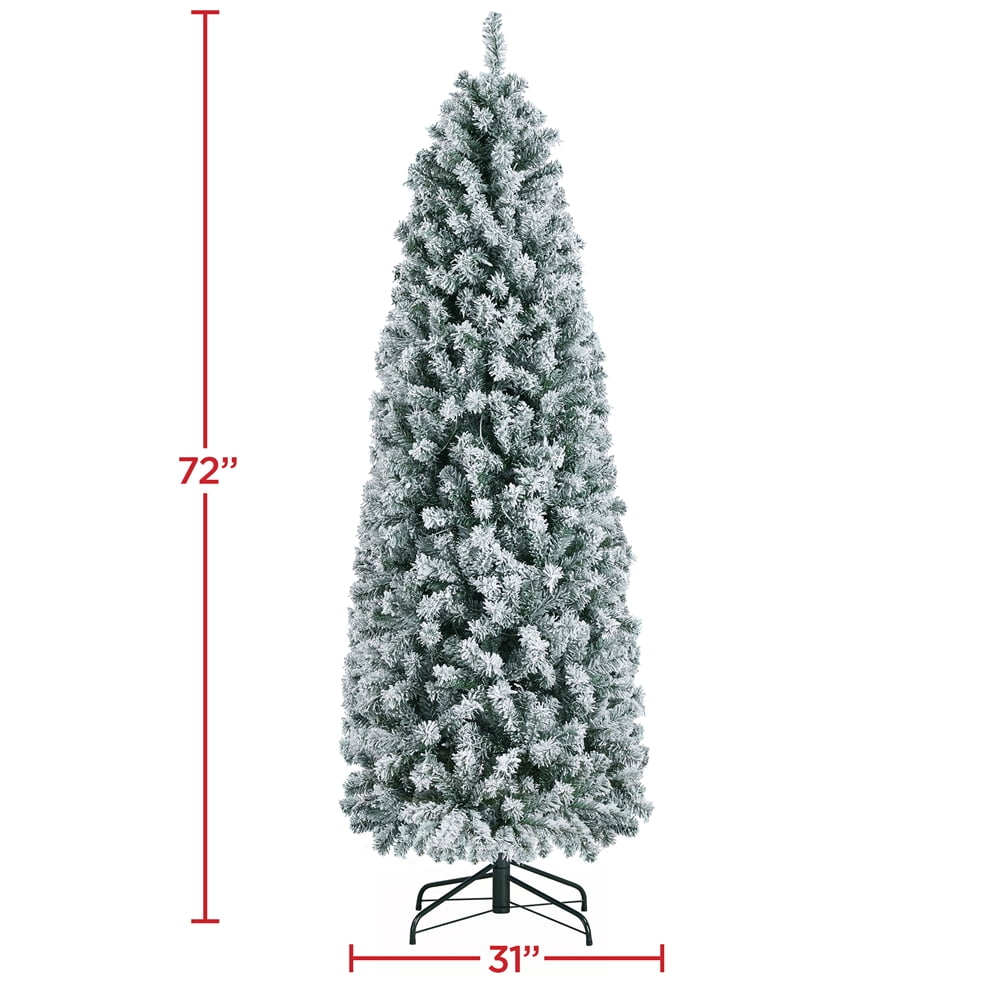 Renwick 6ft Prelit Flocked Pencil Christmas Tree with Foldable Stand, Green