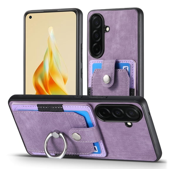 Compatible with Samsung Galaxy S24 Case Wallet with Card Holder, 360°Rotation Finger Ring Holder Kickstand Protective Premium PU Leather Back Flip Magnetic Clasp Shockproof Cover,Purple