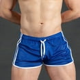 thumbnail image 2 of HKYNLAG Mens Mesh Workout Shorts Sexy Breathable Drawstring Side Stripe Running Shorts See Through Fitness Beach Shorts Blue L, 2 of 6