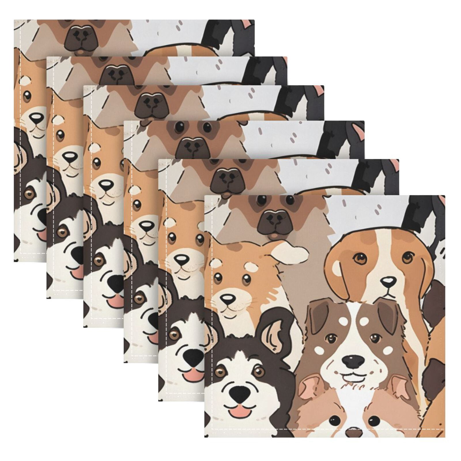 JSTEL Cute Dog Prints Puppy Animal Cloth Napkins Set of 6, 20x20 Inch Washable and Reusable Napkin for Decoupage Dinner Party Everyday Use
