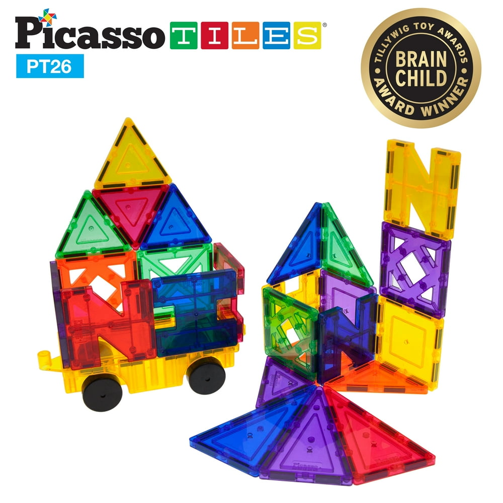 PicassoTiles 26 Piece Designer Artistry Set Clear 3D Magnet Building