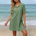 thumbnail image 5 of Summer Dress for Women Collared Short Sleeve Half Button Down Loose Casual Solid Dress with Pockets, 5 of 7