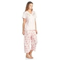 thumbnail image 2 of Casual Nights Women's Short Sleeve Floral Satin Lace Capri Pajama Set, 2 of 2