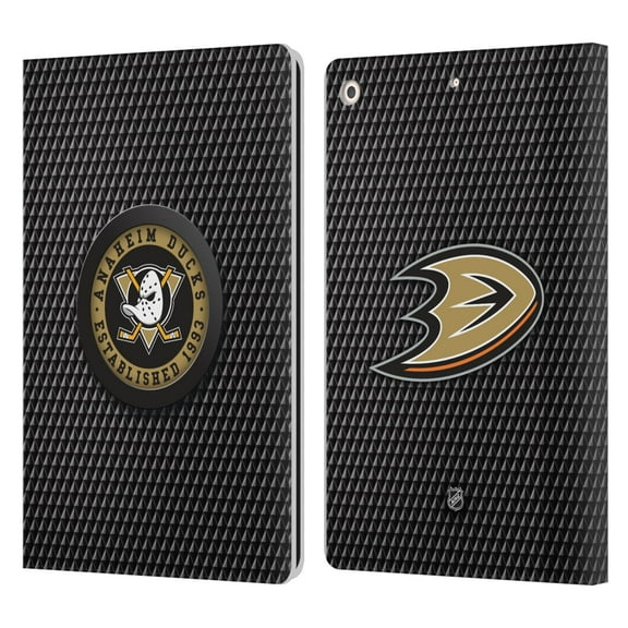 Head Case Designs Officially Licensed NHL Anaheim Ducks Puck Texture Leather Book Wallet Case Cover Compatible with Apple iPad 10.2 2019/2020/2021
