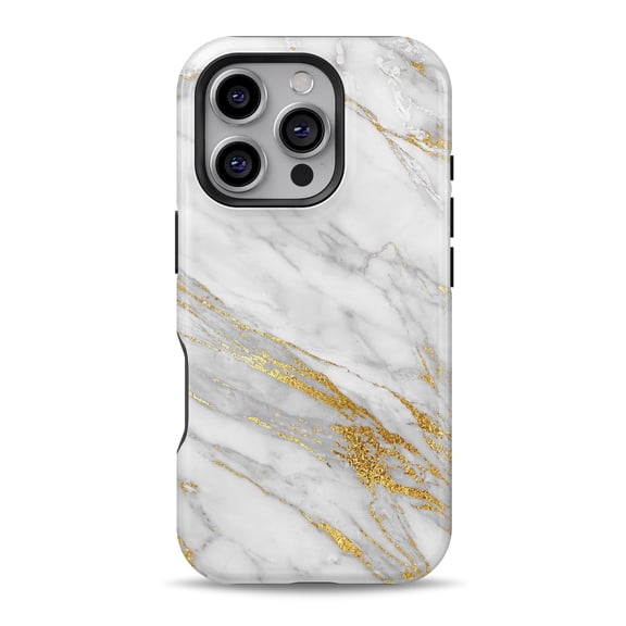 DesignSkinz Scratch-Resistant Hard Slim Case Compatible with iPhone 16 (Compatible with MagSafe) - Marble & Digital Gold Foil V4