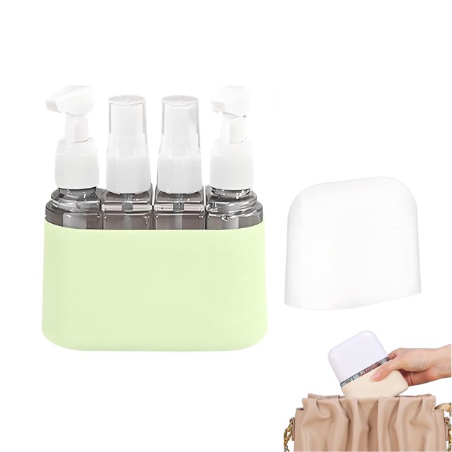 Mini Distributeur de Shampoing, Ensemble de Bouteilles de Voyage Portables, Contenants Étanches avec Étiquettes, Bouteilles de Voyage Réutilisables pour Articles de Toilette, Accessoires d'Avion pour Femmes Hommes (Vert)
