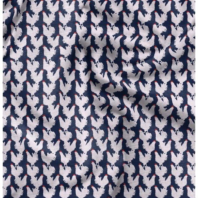 Soimoi Blue Poly Georgette Fabric Hen Bird Print Fabric by the Yard 42 Inch Wide