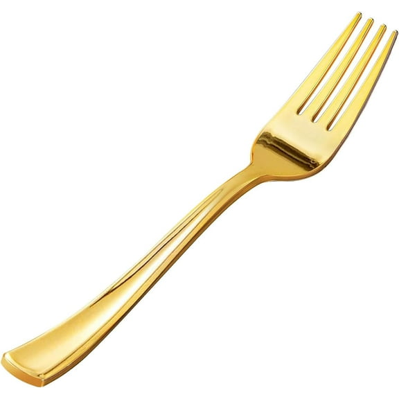 50 Pack Gold Plastic Forks, Heavy Duty Gold Forks Disposable, Gold Plastic Cutlery Perfect for Weddings, Parties, Dinners Gold 50PCS