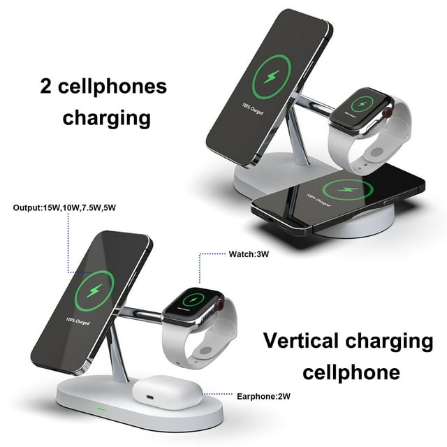 Station de Charge Sans Fil 3-en-1 avec Contrôle LED, Chargeur Sans Fil avec Lumière de Nuit, Support de Table Réglable pour Hôtel Blanc